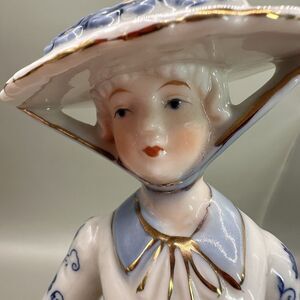 Vintage Arnart KPM Lady in Blue Edwardian woman ceramic figurine umbrella